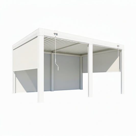 Louvered Pergola with Panel Pull-Down Screen, Outdoor Aluminum Pergola with Adjustable Rainproof Roof for Hot Tub and Patio Deck Backyard